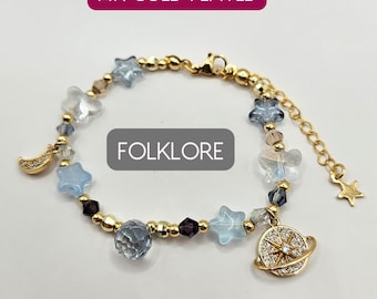 Folklorian Taylor Friendship Bracelet for Eras Tour: Moon & Saturn Charm in 14K Gold Jewelry Gift