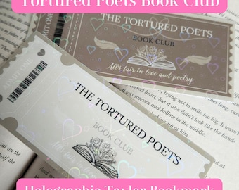 Taylor Bookmark with Sticker for Tortured Poet Book Club with Holographic Hearts for Swifty Booklovers