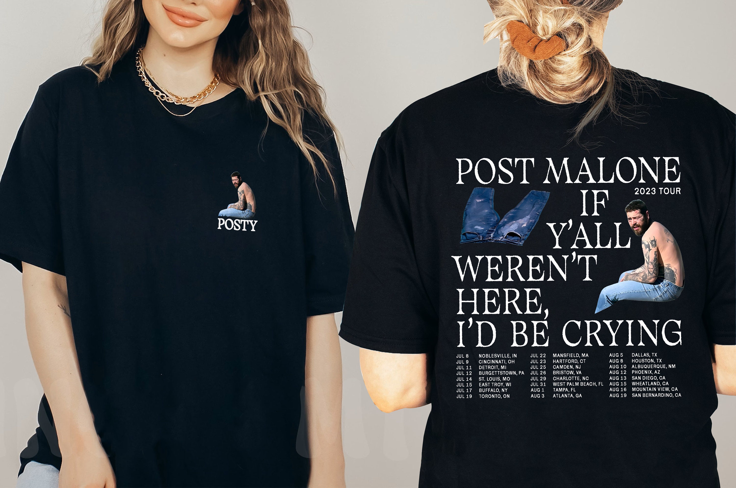 Discover Post Malone ポスト マローン メンズ レディース Tシャツ 両面プリント ポストマローン Rapper Posty Howdy Graphic 2023 Tour