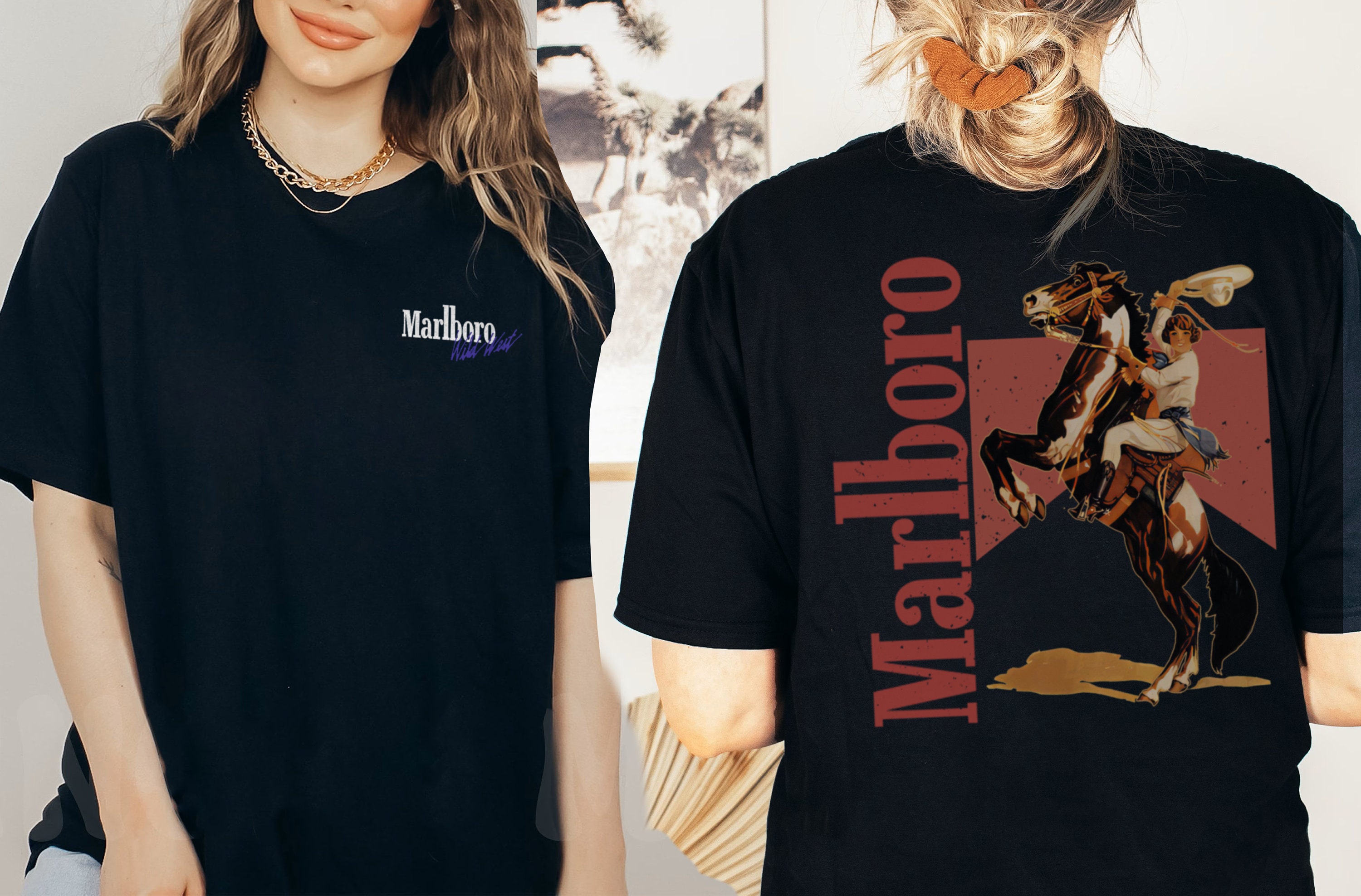 Discover Maglietta Vintage Marlboro Cowboy Wild West T-shirt