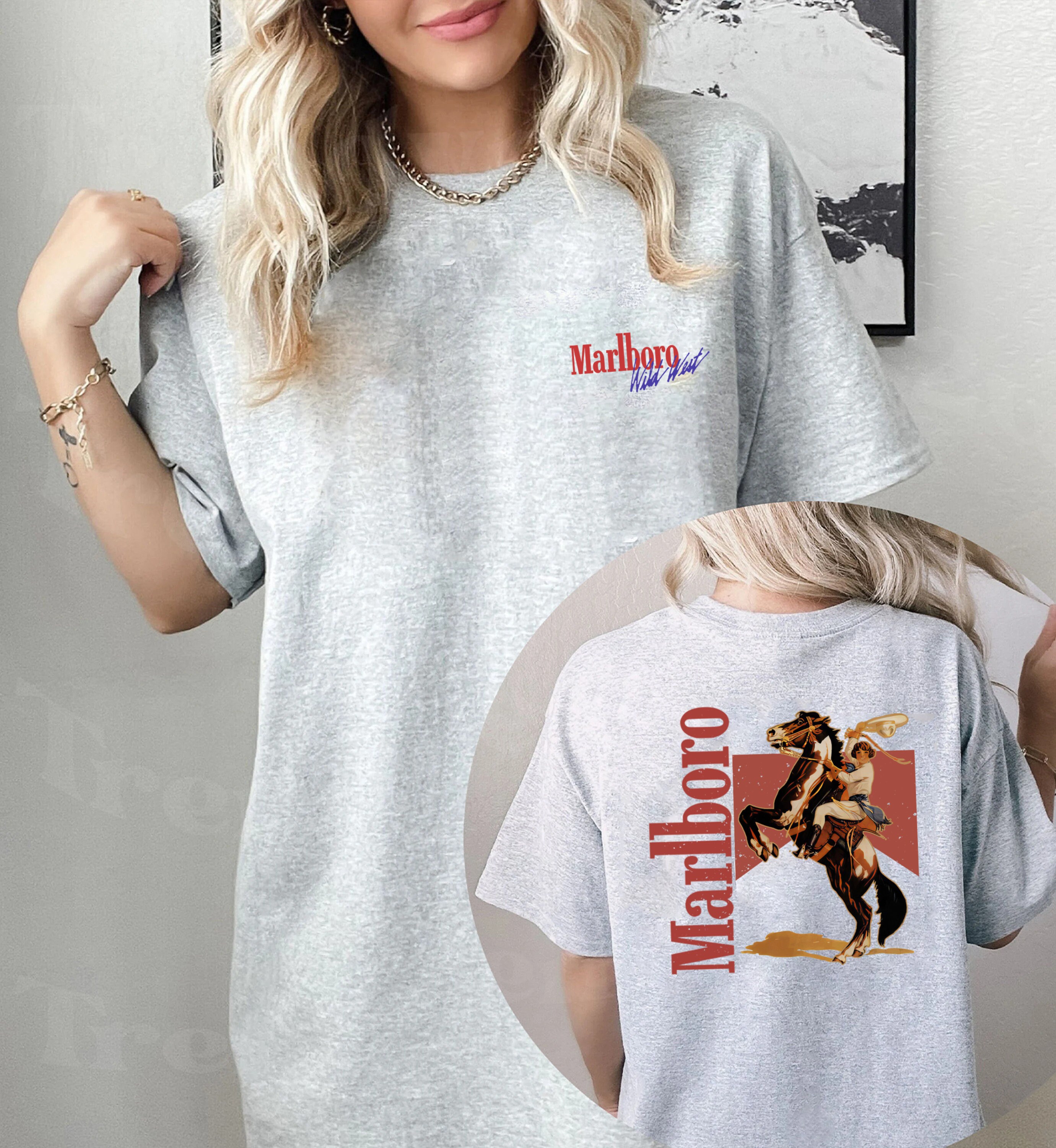 Discover Maglietta Vintage Marlboro Cowboy Wild West T-shirt