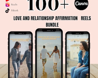 100 Love And Relationship Affirmation Instagram reels videos,inspirational video bundle For Tiktok, Youtube Shorts,Canva Editable Templates