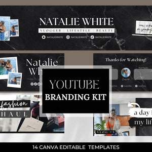 YouTube ブランディング キット、カスタマイズ可能なバナー、イントロとアウトロ、サムネイル、編集可能な Canva テンプレート、YouTube イントロとアウトロ アニメーション キット