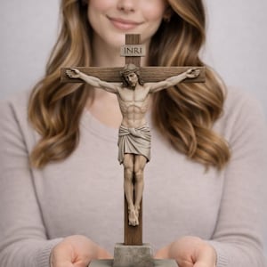 Archivo STL de crucifijo de Jesús en la cruz, modelo imprimible en 3D, estatua cristiana católica para decoración de pared, escultura para exhibición en la iglesia y el hogar.