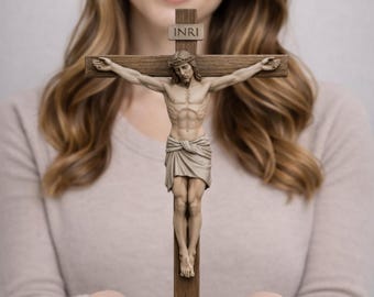 Crucifix STL File Jesus on Cross 3D Printable Model Catholic Christian Wall Decor Statue Sculpture for Church Home Display