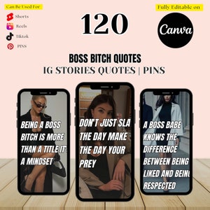 Boss Bitch Quotes, Instagram Story Quotes, Pinterest Pin Post, TikTok Viral Quotes, Canva Editable Quote Pack, IG Story Motivational Quotes