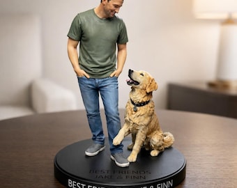 Custom 3D Figures From Photo | Pet & Owner Figurine | Personalized Dog or Cat Sculpture | Unique Pet Parent Gift | Realistic Desk Home Decor