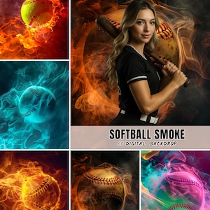 Softball Smoke Backdrop Digital Download | Szablon plakatu sportowego do portretów sportowców, edycji drużyn, banerów na wieczór seniorów i grafik na dzień gry