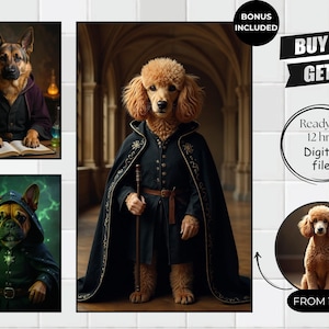 Personalized Pet Wizard Portrait from Photo | Custom Dog or Cat in Magical Costume | Fantasy Pet Art Printable | Gift for Pet Owners & Magic