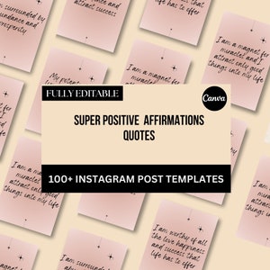 100+Positive Affirmation Instagram Zitate Vorlagen, Inspirierende Zitate Bundle, Canva bearbeitbare Instagram Vorlage, Insta Zitat Post