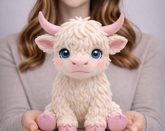 Chonky Highland Cow STL File | Cute Fat Cow 3D Print Model | Kawaii Chubby Animal Figurine STL | Desk Decor Gift