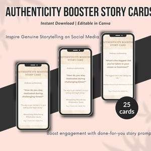 Authenticity Booster Story Cards|Bewerkbare canva-sjablonen voor Instagramverhalen en virale social media-prompts voor engagement en branding