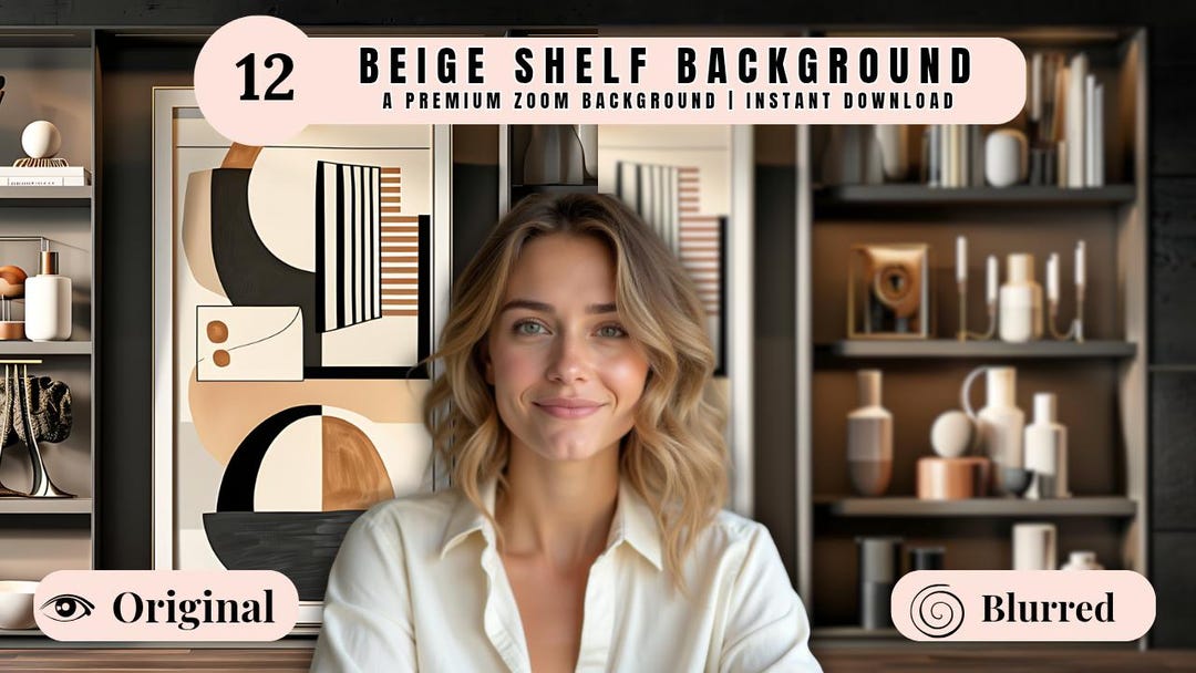 Remote Backdrop Minimal Shelf Office Zoom Background | Neutral Virtual Backdrop for ...