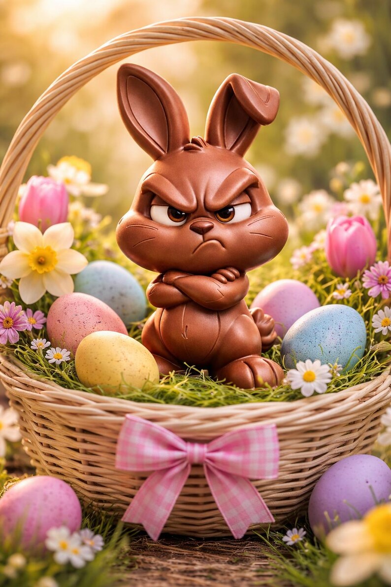 Printable chocolate bunny grumpy