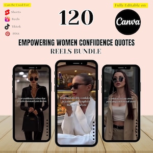 120 Empowering Woman Confidence quotes Video reels Bundle, Instagram Story, YouTube shorts, Tiktok, canva editable templates,Viral Reel