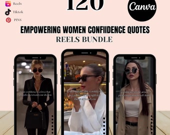120 Empowering Woman Confidence quotes Video reels Bundle, Instagram Story, YouTube shorts, Tiktok, canva editable templates,Viral Reel Post