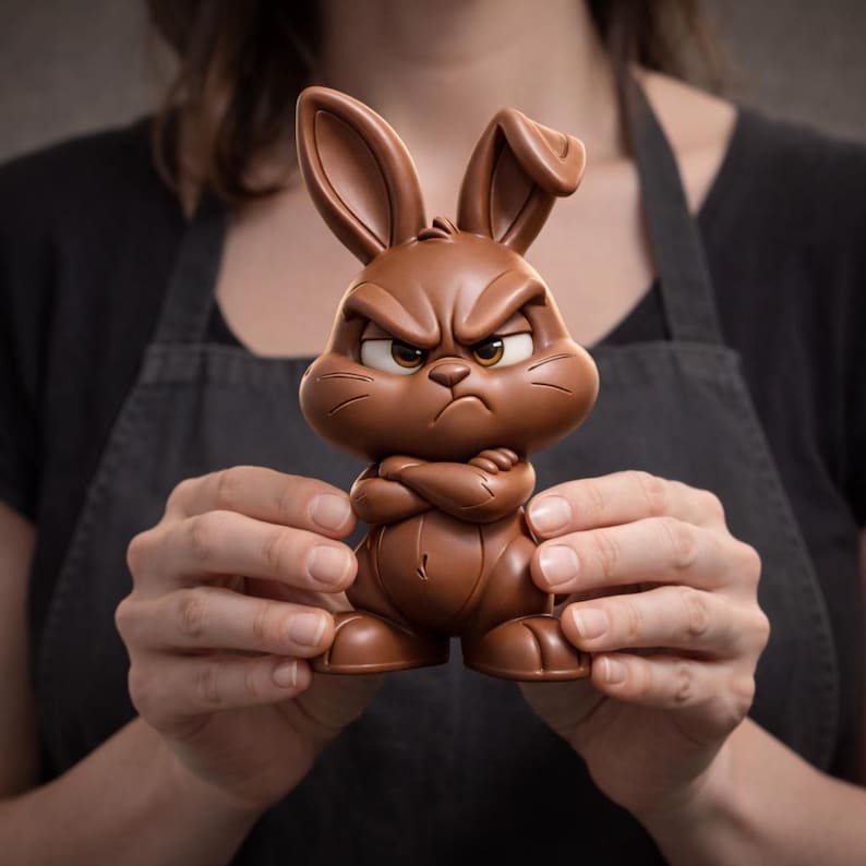 Angry chocolate bunny figurine STL