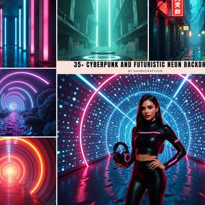 Cyberpunk Cityscape Digital Backdrop: Sci-Fi Neon Portrait Background (Digital Download)