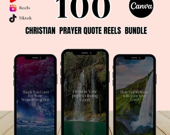 100 Christian Prayer Zitate-Video-Reels Bundle, für Instagram-Reels, Tiktok, YouTube-Shorts, Canva bearbeitbare Vorlage, inspirierendes Zitat