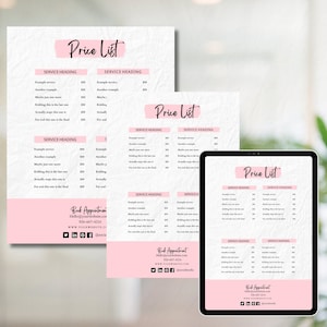 Editable Price List Template for Beauty Salon, Nail Makeup, Hair Stylist Price List Template, Printable Editable Price List Template Canva