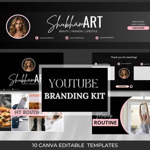 YouTube Branding Kit | Editable Canva Templates | DIY Channel Design with Banner, Intro, Thumbnails, Outro & End Screen