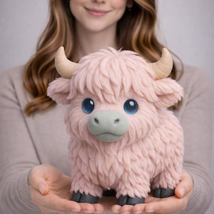 Cute Kawaii Highland Cow STL File | Chibi Cow 3D Print Model | Adorable Animal Figurine STL | Desk Decor Gift Collectible