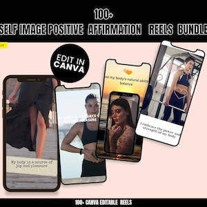 Self Love Affirmation Video Bundle, Positive Affirmation Vorlagen für Reels, TikTok, YouTube Shorts, Canva bearbeitbare Motivationsinhalte