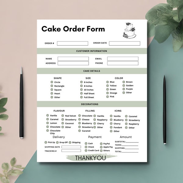 Editable Cake Order Form, Printable Bakery Order Form, Small Business Forms Templates and Cookie Order Form , canva editable template