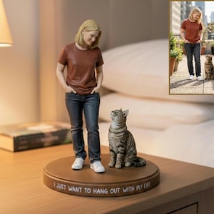 Personalized Dog Figurine from Photo with Owner, Custom 3D Pet Memorial Sculpture, Handmade Remembrance Keepsake Gift