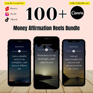 100 Geld und Überfluss Wohlstand Affirmation Video Bundle für Instagram Reels Tiktok Videos YouTube Shorts Canva Bearbeitbare Vorlagen