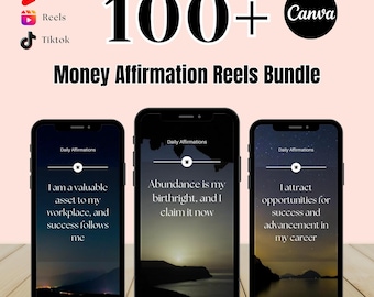 100 Money And Abundance  prosperity Affirmation Video Bundle  For Instagram Reels Tiktok Videos YouTube Shorts  Canva Editable Templates