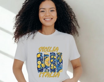 Sicilië Italië T-shirt | T-shirt met kaart van Sicilië, unisex, 100% katoen, maten XS tot 3XL, Italiaans T-shirt, T-shirt met Italiaans erfgoed, cadeau voor moeder