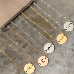 Custom Disc Necklace | Personalized Engraved Initial Date | Rose Gold Silver Pendant | Dainty Minimalist Jewelry | Meaningful Gift for Her