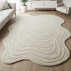 Muted Beige Irregular Hand Tufted Abstract Wool Area Rug for Kids Room, Modern Bedroom 5x8 8x10 Rugs for Living Room Custom Handmade Rug