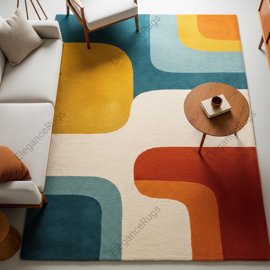 Colourful Abstract Wool Rug, Modern Contemporary Handmade Area Rug for ...