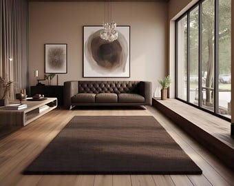 Solid Deep Brown Area Rug, Hand Tufted Wool Carpet, Minimalist Mocha Living Room Decor, Earthy Chocolate Bedroom, Organic Modern Floor