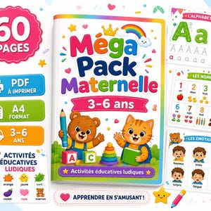 Libro de actividades preescolares para niños de 3 a 6 años, PDF educativo A4, 60 páginas imprimibles, alfabeto y números.
