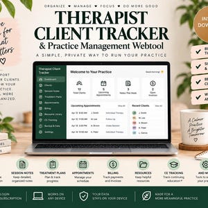 Therapist Client Tracker Webtool | Private Practice Management Software, Session Notes, Treatment Plans, Billing, CRM | Instant Download