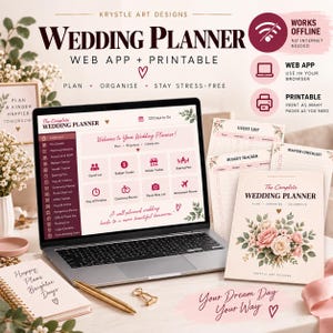 Wedding Planner Interactive Web-app and Printable Planner | Works Offline | Budget Tracker Guest List Vendor Seating Plan RSVP etc