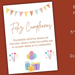 Cartão de Feliz Aniversário Espanhol para Amigos e Família | Cartão de Feliz Cumpleaños para Imprimir | Download Instantâneo | GIF Incluído