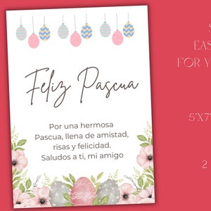 Freunde Spanische Ostern druckbare Karte | Druckbare spanische Frohe Ostern Karte für Freund | Feliz Pascua Amigo Karte | 2 Versionen | GIF inbegriffen