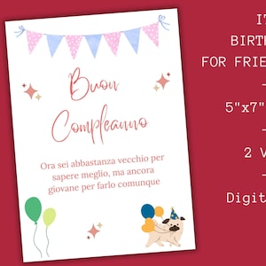 Biglietto di auguri di compleanno italiano / Buon Compleanno biglietto stampabile / Biglietto di auguri di compleanno stampabile per amici e familiari / Download immediato / 2 versioni