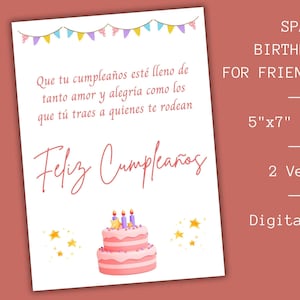 imprimable Feliz Cumpleaños | Carte d'anniversaire espagnole | Carte d'anniversaire imprimable pour les amis et la famille | Téléchargement instantané | GIF inclus