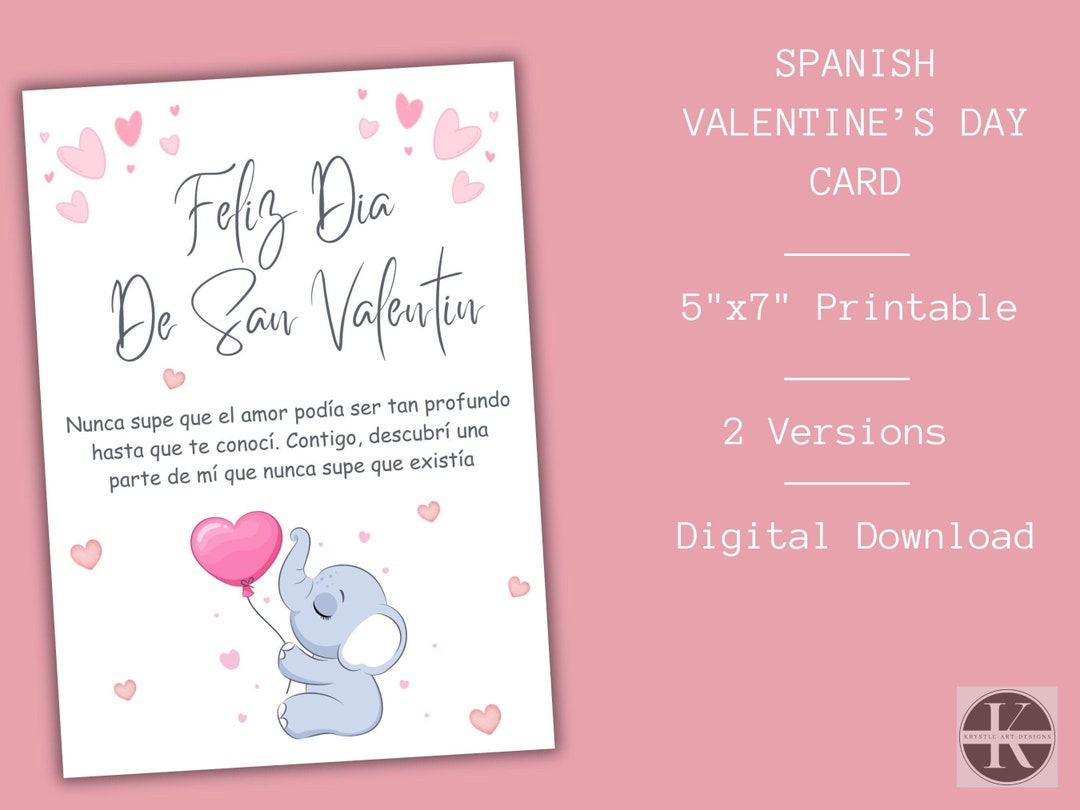 Spanish Valentine's Day Printable Card | Feliz Dia De San Valentin Card ...