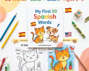 First Spanish Words Worksheet: Bilingual Kids Activity Book (Digital Download)