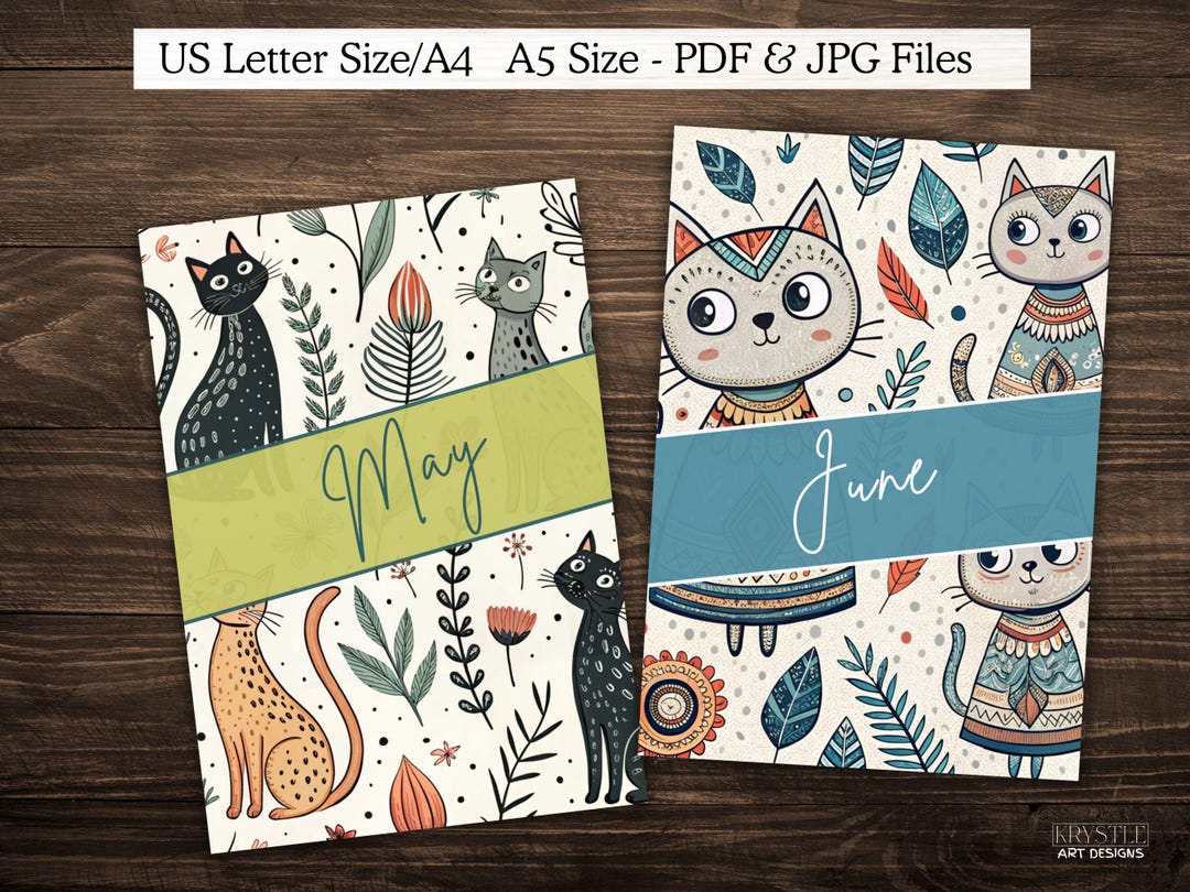 Cat Monthly Planner Cover Pages: A5/A4 Printable Journal (digital ...