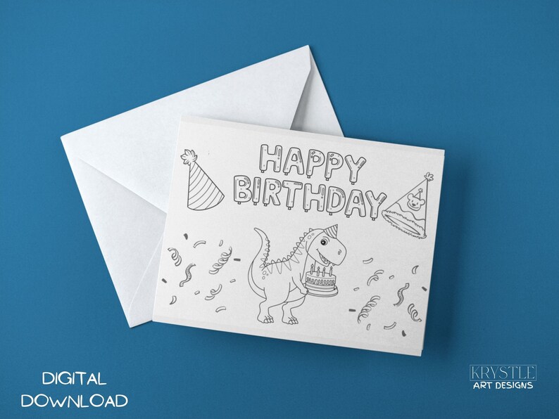 Colorable Birthday Card Printable Coloring Card Print &amp; Color Card 5x7 ...
