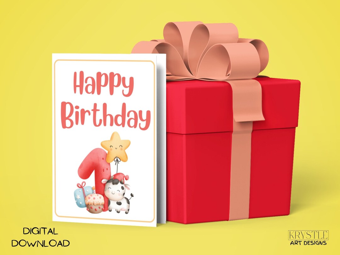 First Birthday Card Printable 1st Birthday Card Digital Birthday Card ...