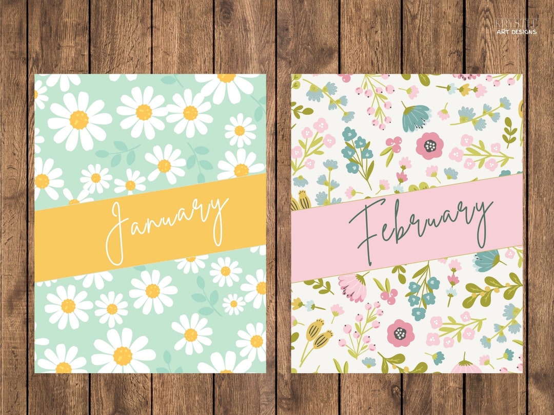 12 Monthly Planner Cover Pages | Floral Design | A5 & A4 Journal ...