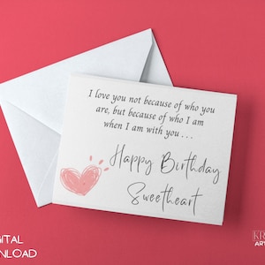 Romantische verjaardagskaart | Afdrukbare verjaardagskaart voor vriend | Digitale verjaardagskaart voor vriendin | Instant Download liefde verjaardagskaart